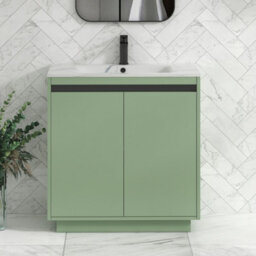Royal Bathrooms Orion 800mm Mint Sage 2 Door Floor Standing Bathroom Vanity Unit With Carrara White Basin & Black Accent Trim - thumbnail 1