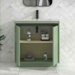 Royal Bathrooms Orion 800mm Mint Sage 2 Door Floor Standing Bathroom Vanity Unit With Carrara White Basin & Black Accent Trim - thumbnail 4