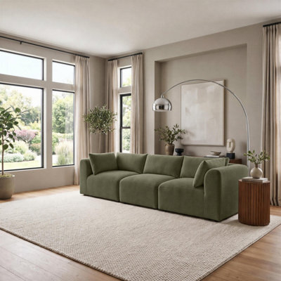 Furniturebox Uk Drift Green Boucle Fabric 3 Seater Modular Sofa - image 1