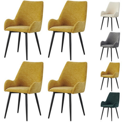 Mof Modern Upholstered Dining Chairs With Armrests Set Of 4 Fabric Accent Chairs With Black Metal Legs Yellow - image 1