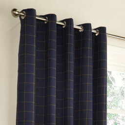 furn. Furn Ellis Check Room Darkening Eyelet Curtain Pair Navy (W)168Cm X (D)183Cm - thumbnail 2