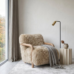 Sheepskin Armchair Oak Wood Frame Scandinavian Accent Chair Curved Arms - thumbnail 8