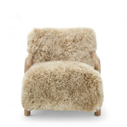 Sheepskin Armchair Oak Wood Frame Scandinavian Accent Chair Curved Arms - thumbnail 3