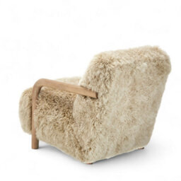 Sheepskin Armchair Oak Wood Frame Scandinavian Accent Chair Curved Arms - thumbnail 7