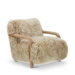 Sheepskin Armchair Oak Wood Frame Scandinavian Accent Chair Curved Arms - thumbnail 4