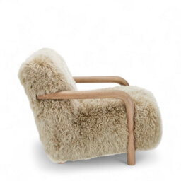 Sheepskin Armchair Oak Wood Frame Scandinavian Accent Chair Curved Arms - thumbnail 5