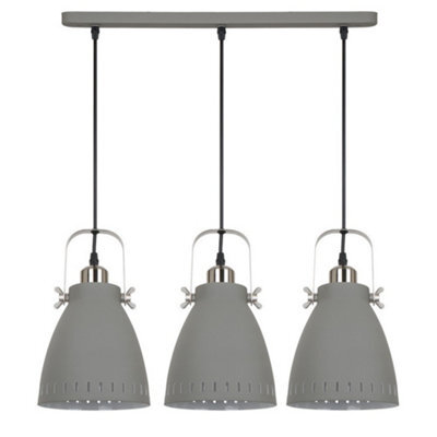 Luminosa Lighting Luminosa Industrial And Retro Hanging Pendant Satin Grey 3 Light  With Grey Shade, E27