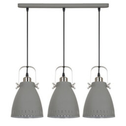 Luminosa Lighting Luminosa Industrial And Retro Hanging Pendant Satin Grey 3 Light With Grey Shade, E27