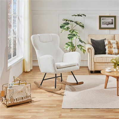 Yaheetech White High Back Boucle Upholstered Rocking Accent Chair With Beech Wood Legs - image 1