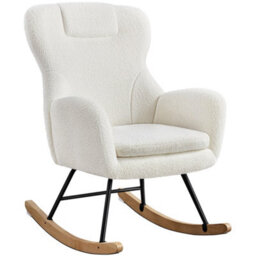 Yaheetech White High Back Boucle Upholstered Rocking Accent Chair With Beech Wood Legs - thumbnail 2