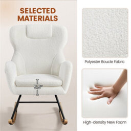 Yaheetech White High Back Boucle Upholstered Rocking Accent Chair With Beech Wood Legs - thumbnail 6