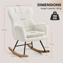 Yaheetech White High Back Boucle Upholstered Rocking Accent Chair With Beech Wood Legs - thumbnail 3