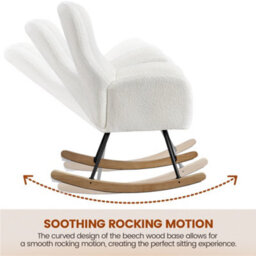 Yaheetech White High Back Boucle Upholstered Rocking Accent Chair With Beech Wood Legs - thumbnail 9