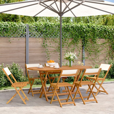 Berkfield Folding Garden Chairs 6 Pcs Cream White Fabric And Solid Wood - image 1