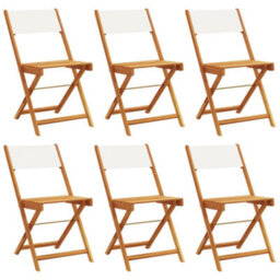 Berkfield Folding Garden Chairs 6 Pcs Cream White Fabric And Solid Wood - thumbnail 2