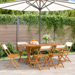 Berkfield Folding Garden Chairs 6 Pcs Cream White Fabric And Solid Wood - thumbnail 1