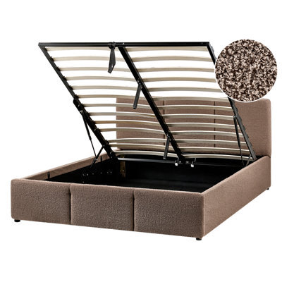 Beliani Ottoman Bed Boucle Bousse 140 X 200 Cm (Eu Double) Taupe - image 1