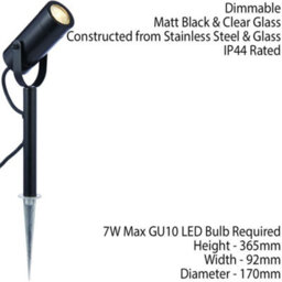 Ip44 Outdoor Ground Spike Lamp Wall & Sign Garden Spot Light Gu10 Matt Black - thumbnail 2