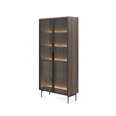 Arte Lumi Tall Display Cabinet 92 Cm In Oak Dunin - Warm Oak-Effect Showcase With Led Shelves - image 1