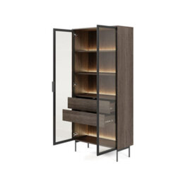 Arte Lumi Tall Display Cabinet 92 Cm In Oak Dunin - Warm Oak-Effect Showcase With Led Shelves - thumbnail 2