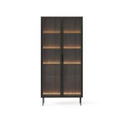 Arte Lumi Tall Display Cabinet 92 Cm In Oak Dunin - Warm Oak-Effect Showcase With Led Shelves - thumbnail 3