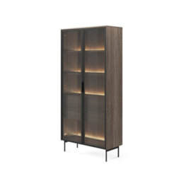 Arte Lumi Tall Display Cabinet 92 Cm In Oak Dunin - Warm Oak-Effect Showcase With Led Shelves - thumbnail 1