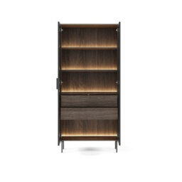 Arte Lumi Tall Display Cabinet 92 Cm In Oak Dunin - Warm Oak-Effect Showcase With Led Shelves - thumbnail 4