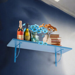 Urbn-Living Blue - Small Wooden Wall Mounted Floating Shelves With 2 Brackets - 60X23.5Cm - thumbnail 2