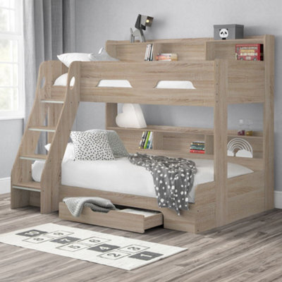 Orion Oak Wooden Storage Triple Sleeper Bunk Bed Frame - 3Ft Single Top And 4Ft Small Double Bottom - image 1