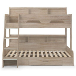 Orion Oak Wooden Storage Triple Sleeper Bunk Bed Frame - 3Ft Single Top And 4Ft Small Double Bottom - thumbnail 7