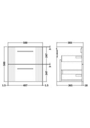 Hudson Reed Deco Wall Hung 2-Drawer Vanity Unit, Stylish Modern Vanity Unit In Bathroom With Bar Handle Design, Satin Grey - thumbnail 2