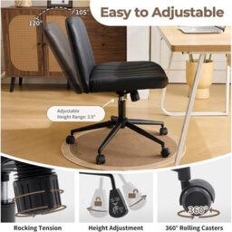 Black Pu Leather Mid Back Office Chair,swivel Lift Desk Chair With Wheels Modern - thumbnail 5