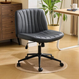 Black Pu Leather Mid Back Office Chair,swivel Lift Desk Chair With Wheels Modern - thumbnail 1