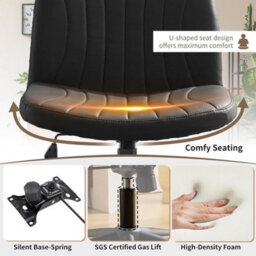 Black Pu Leather Mid Back Office Chair,swivel Lift Desk Chair With Wheels Modern - thumbnail 3