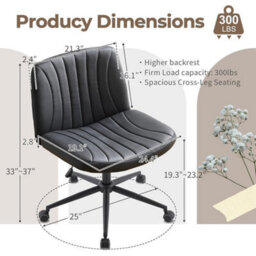 Black Pu Leather Mid Back Office Chair,swivel Lift Desk Chair With Wheels Modern - thumbnail 2