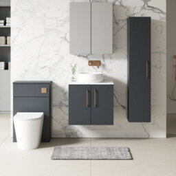 Nuie Arno Wall Hung 2-Door Vanity Unit & Laminate Worktop In Satin Soft Black, Modern Counter Top Vanity Unit In Soft Black - thumbnail 4