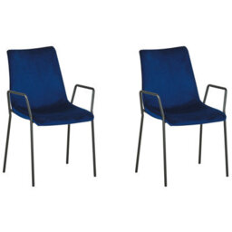 Beliani Set Of 2 Dining Chairs Jefferson Velvet Dark Blue - thumbnail 1