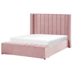 Beliani Bed With Storage Bench Velvet Noyers 140 X 200 Cm (Eu Double) Pink - thumbnail 6