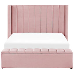 Beliani Bed With Storage Bench Velvet Noyers 140 X 200 Cm (Eu Double) Pink - thumbnail 5