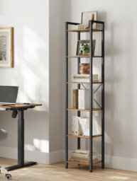 Vasagle 6-Tier Tall Bookshelf, Narrow Bookcase With Steel Frame, Skinny Book Shelf For Living Room, Study, Brown And Black