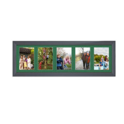 AK Frames 26X8 Dark Grey Classic Multi Photo Frame With Emerald Mount - Holds 5 Apertures (5X) 6X4 Photos - thumbnail 1