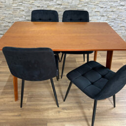 Doubs Dining Table Set With 4 Black Velvet Chairs, Walnut Effect Table 5-Piece Set - thumbnail 3