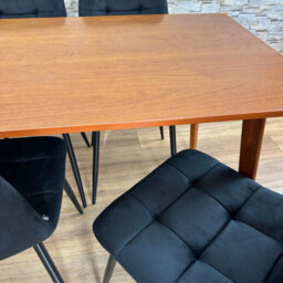 Doubs Dining Table Set With 4 Black Velvet Chairs, Walnut Effect Table 5-Piece Set - thumbnail 2