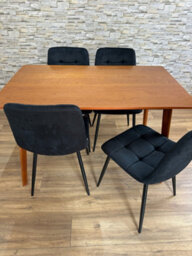 Doubs Dining Table Set With 4 Black Velvet Chairs, Walnut Effect Table 5-Piece Set - thumbnail 4