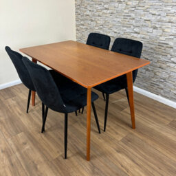 Doubs Dining Table Set With 4 Black Velvet Chairs, Walnut Effect Table 5-Piece Set - thumbnail 6
