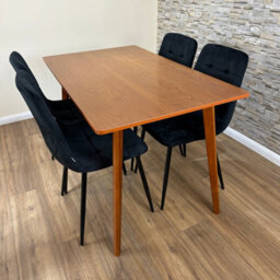 Doubs Dining Table Set With 4 Black Velvet Chairs, Walnut Effect Table 5-Piece Set - thumbnail 5
