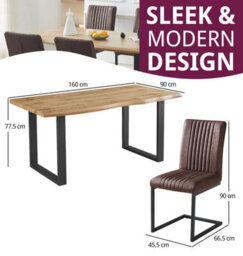 Hallowood Furniture Cullompton Large Dining Table (160Cm) With 4 Brown Chairs - thumbnail 3