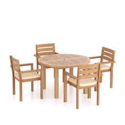 Eterna Eden Teak Garden Outdoor Dining Table & 4 Seat Chair Set - With Green Cushions - thumbnail 5