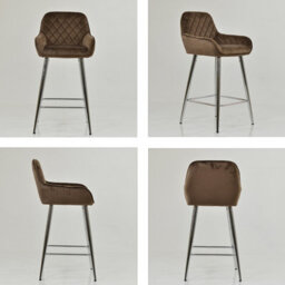 Lakeland Furniture Carson Mocha Brown Velvet Chrome Fixed Leg Base Bar Stool - thumbnail 2