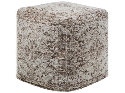Beliani Boho Rustic Square Pouffe 40 X 40 X 40 Cm - Brown Distressed Cotton Cover With Eps Bead Fill - image 1